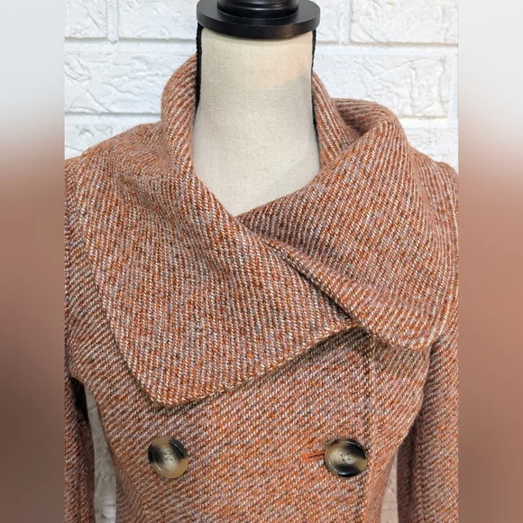 Sabine Double Breasted Wool Pea Coat Tweed Lined XS Winter/Could Jacket Pockets - Picture 9 of 11